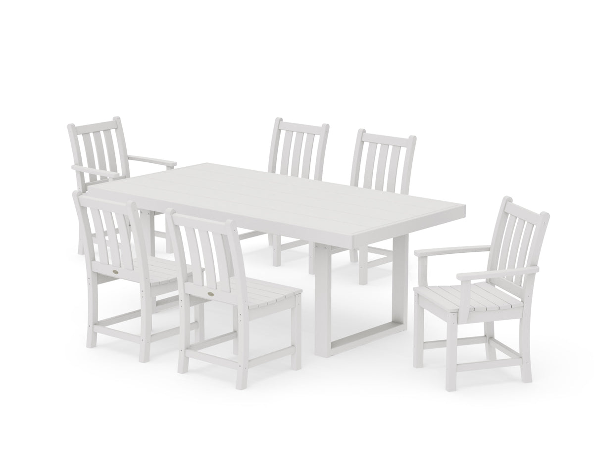 POLYWOOD Traditional Garden 7-Piece Dining Set - 39" x 78" Table in Vintage White