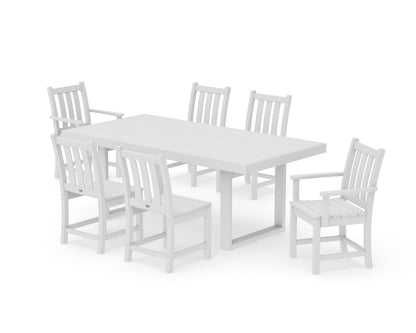 POLYWOOD Traditional Garden 7-Piece Dining Set - 39" x 78" Table in Vintage White