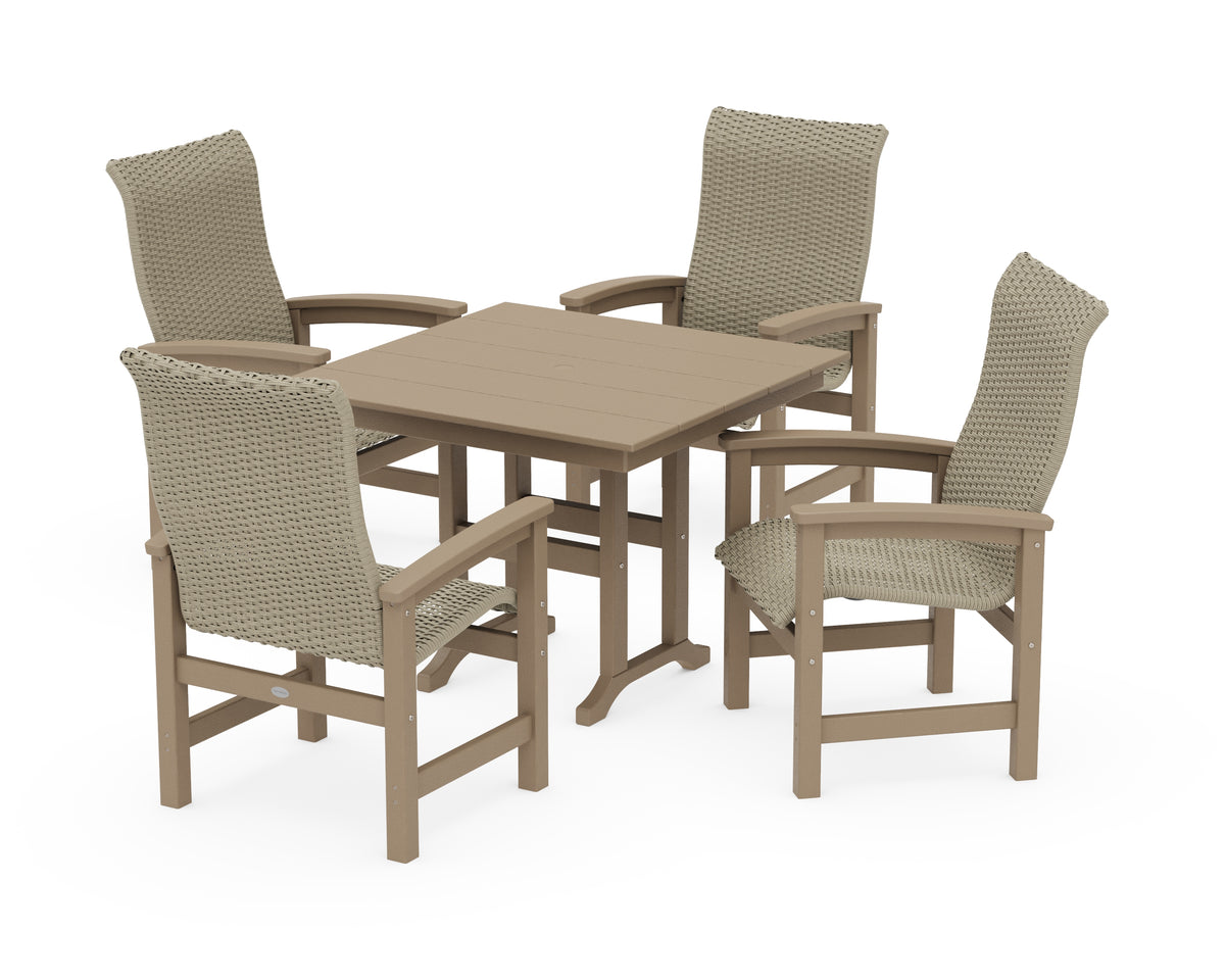 POLYWOOD Coastal Woven High-Back 5-Piece Farmhouse Dining Set in Vintage Sahara / Dune Grass