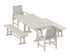 POLYWOOD Coastal 5-Piece Farmhouse Dining Set with Trestle Legs and Benches in Sand / Birch