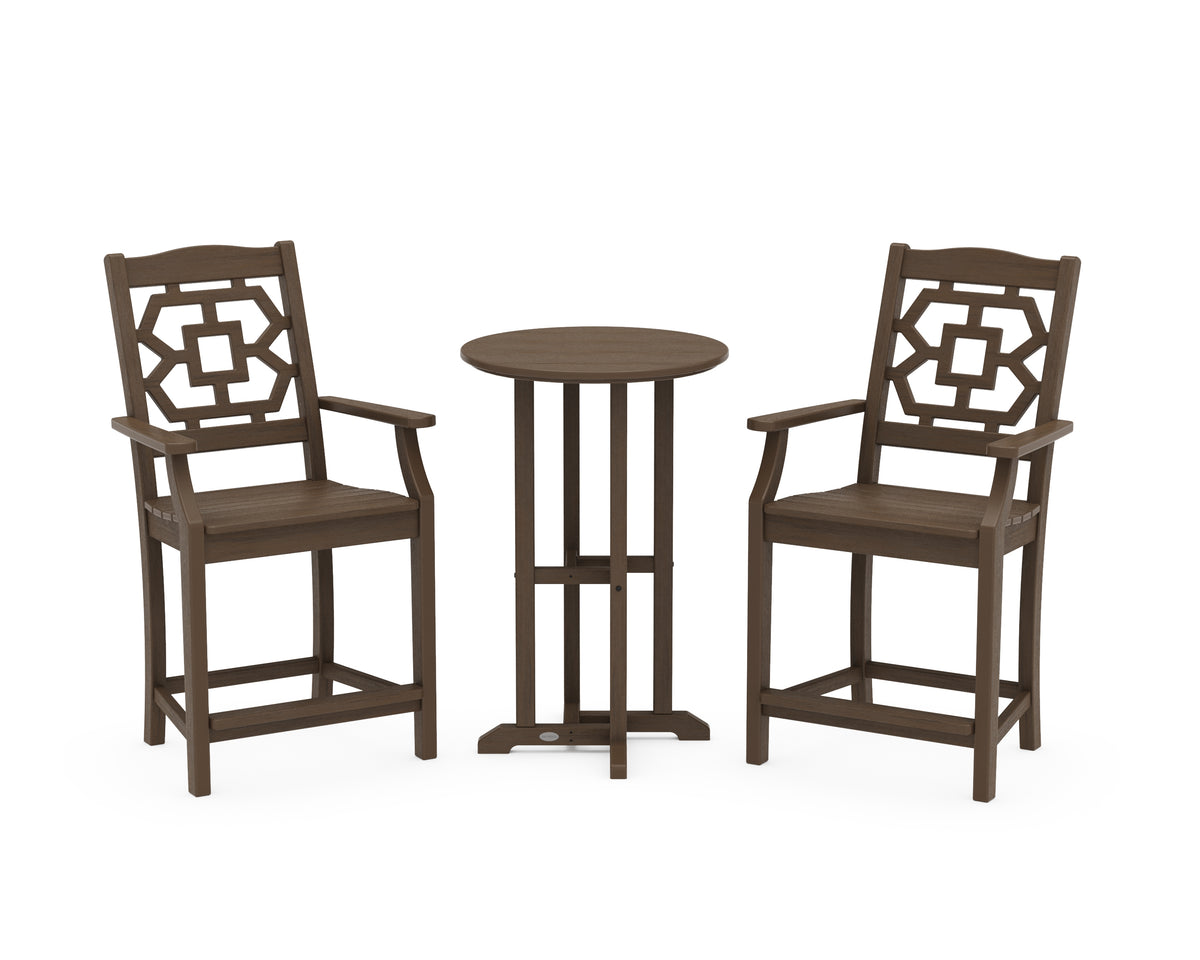 POLYWOOD Chinoiserie 3-Piece Farmhouse Bistro Counter Set in Kona