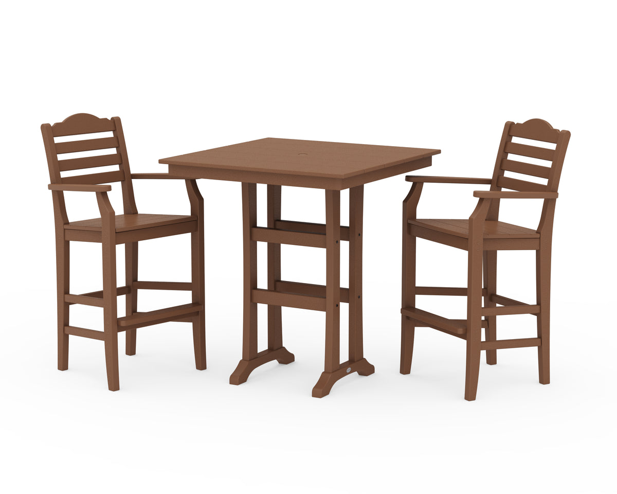 POLYWOOD Savannah 3-Piece Farmhouse Bar Set with Trestle Legs in Teak