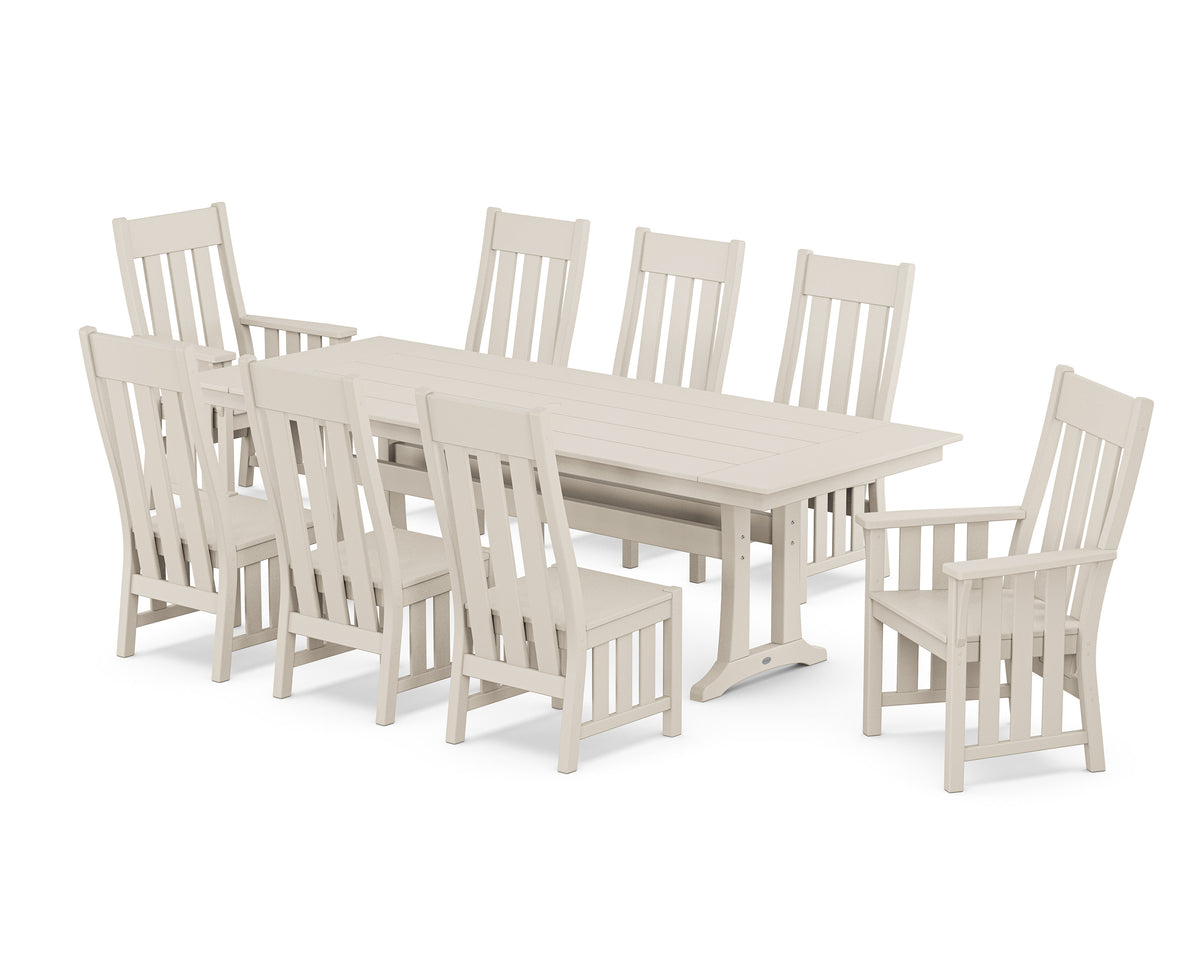 POLYWOOD Acadia 9-Piece Farmhouse Dining Set with Trestle Legs in Sand