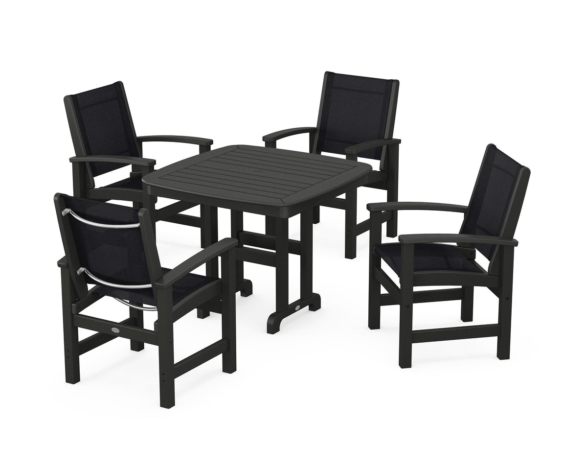 POLYWOOD Coastal 5-Piece Dining Set with Nautical 37" Dining Table in Black / Black