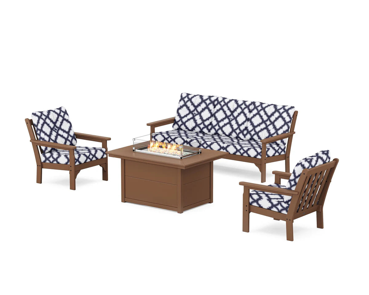 POLYWOOD Vineyard Deep Seating Fire Pit Table Set