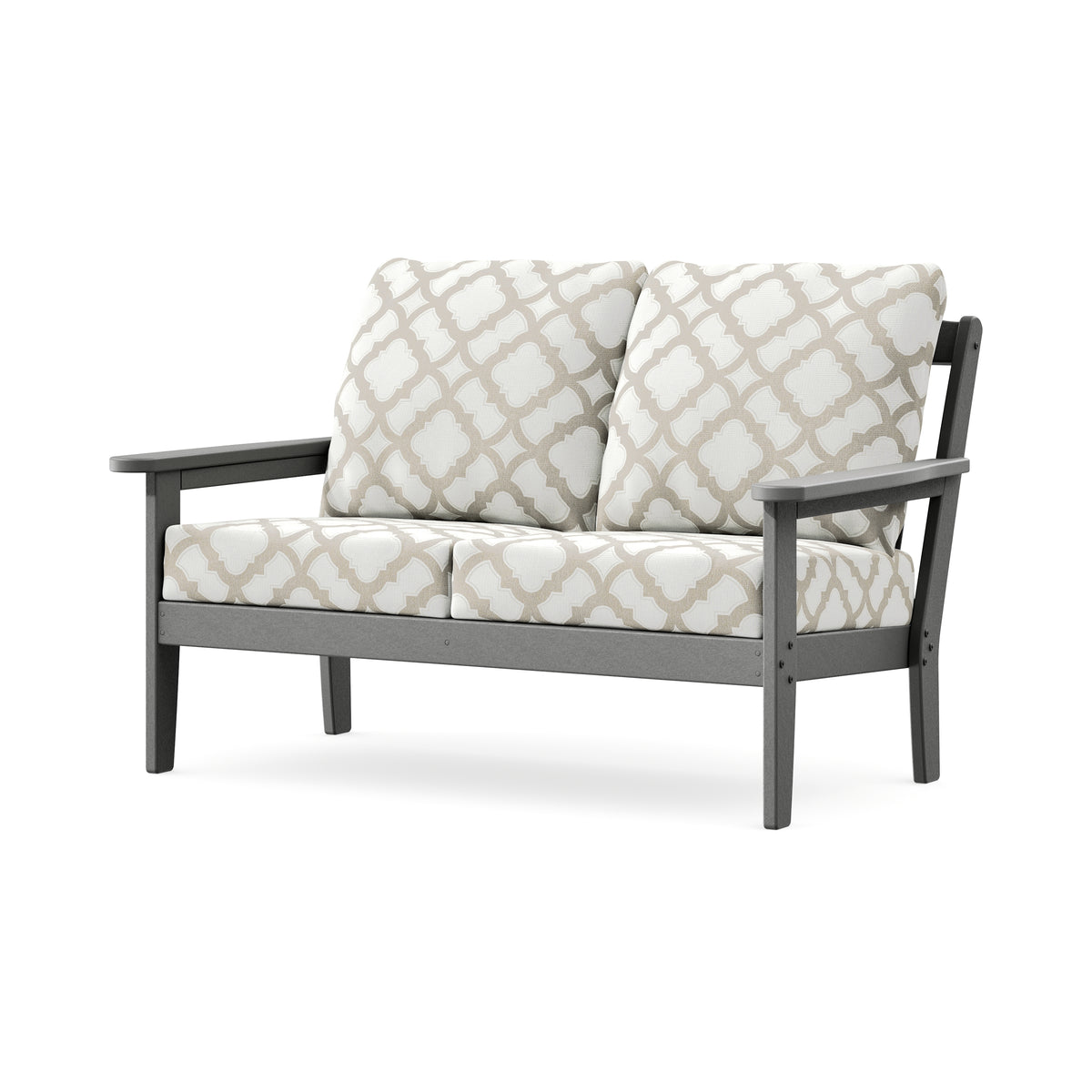 POLYWOOD Cottage Deep Seating Loveseat in Slate Grey / Trellis Dune Burlap