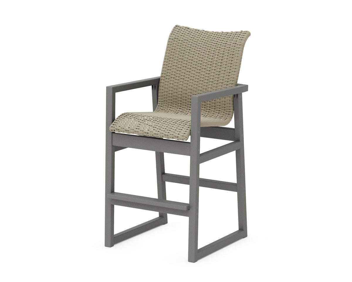 POLYWOOD EDGE Woven Bar Arm Chair in Slate Grey / Dune Grass