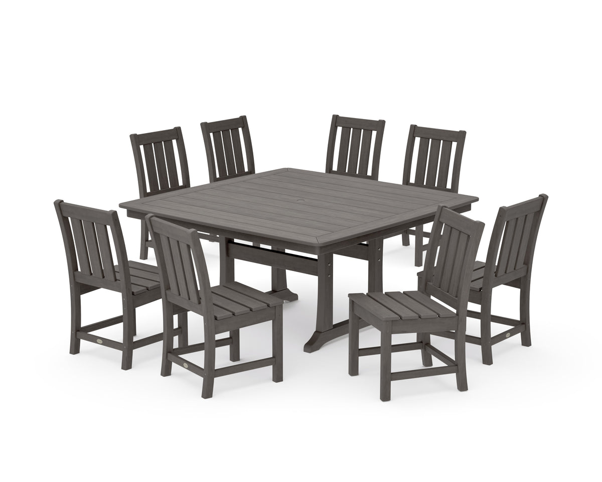 POLYWOOD Oxford Side Chair 9-Piece Square Dining Set with Trestle Legs in Driftwood
