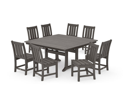 POLYWOOD Oxford Side Chair 9-Piece Square Dining Set with Trestle Legs in Driftwood