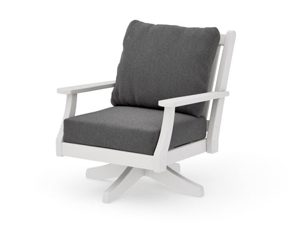 POLYWOOD Wovendale Deep Seating Swivel Chair in Vintage White / Ash Charcoal