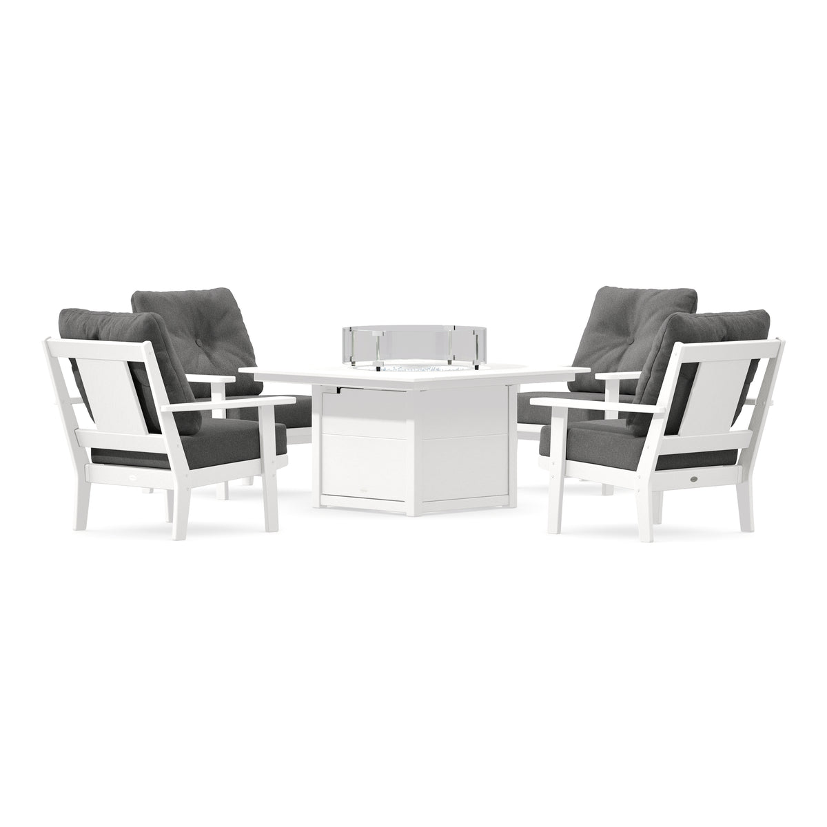 POLYWOOD Prairie 5-Piece Deep Seating Set with Fire Pit Table in White