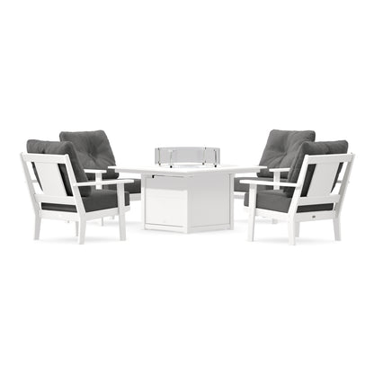POLYWOOD Prairie 5-Piece Deep Seating Set with Fire Pit Table in White