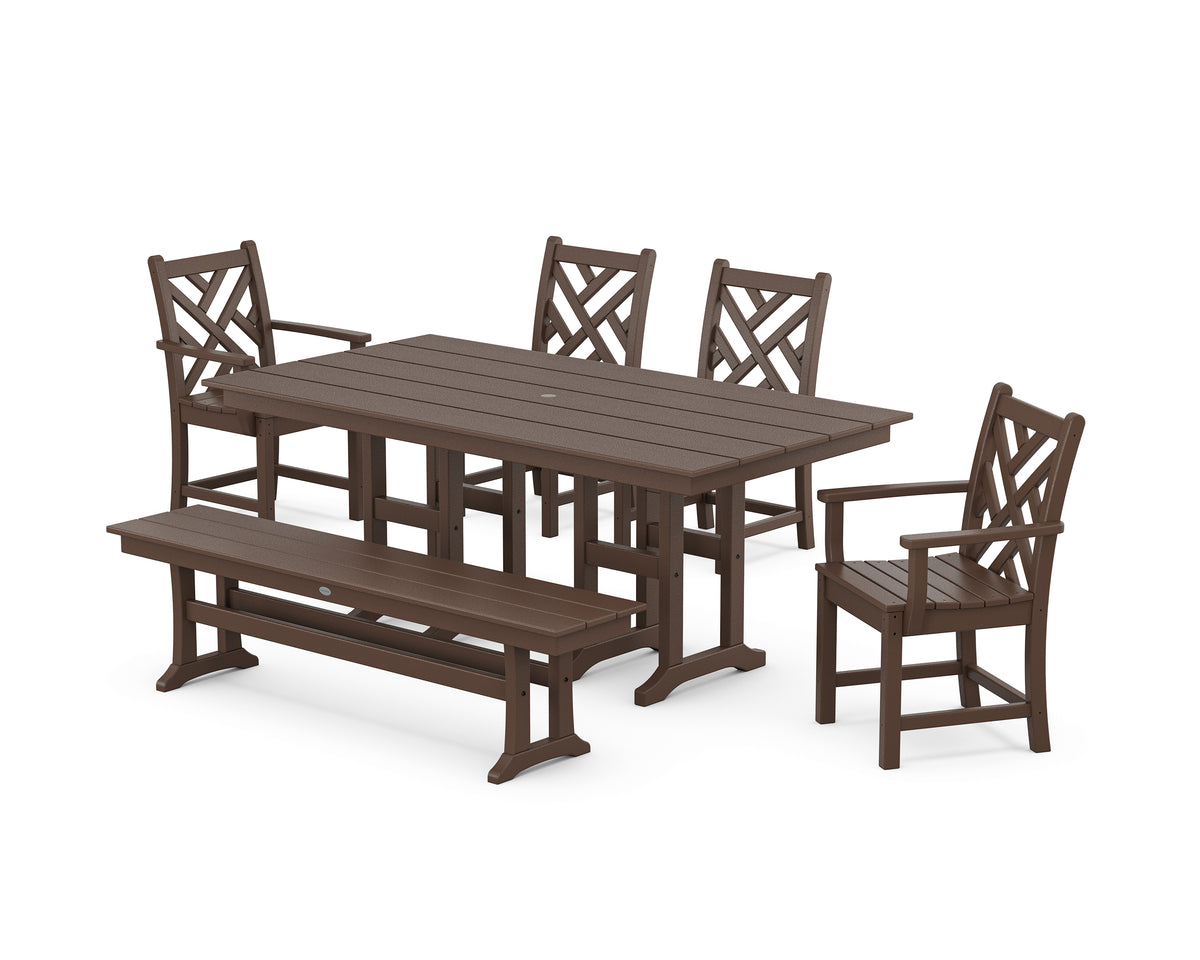 POLYWOOD Chippendale 6-Piece Farmhouse Dining Set in Mahogany