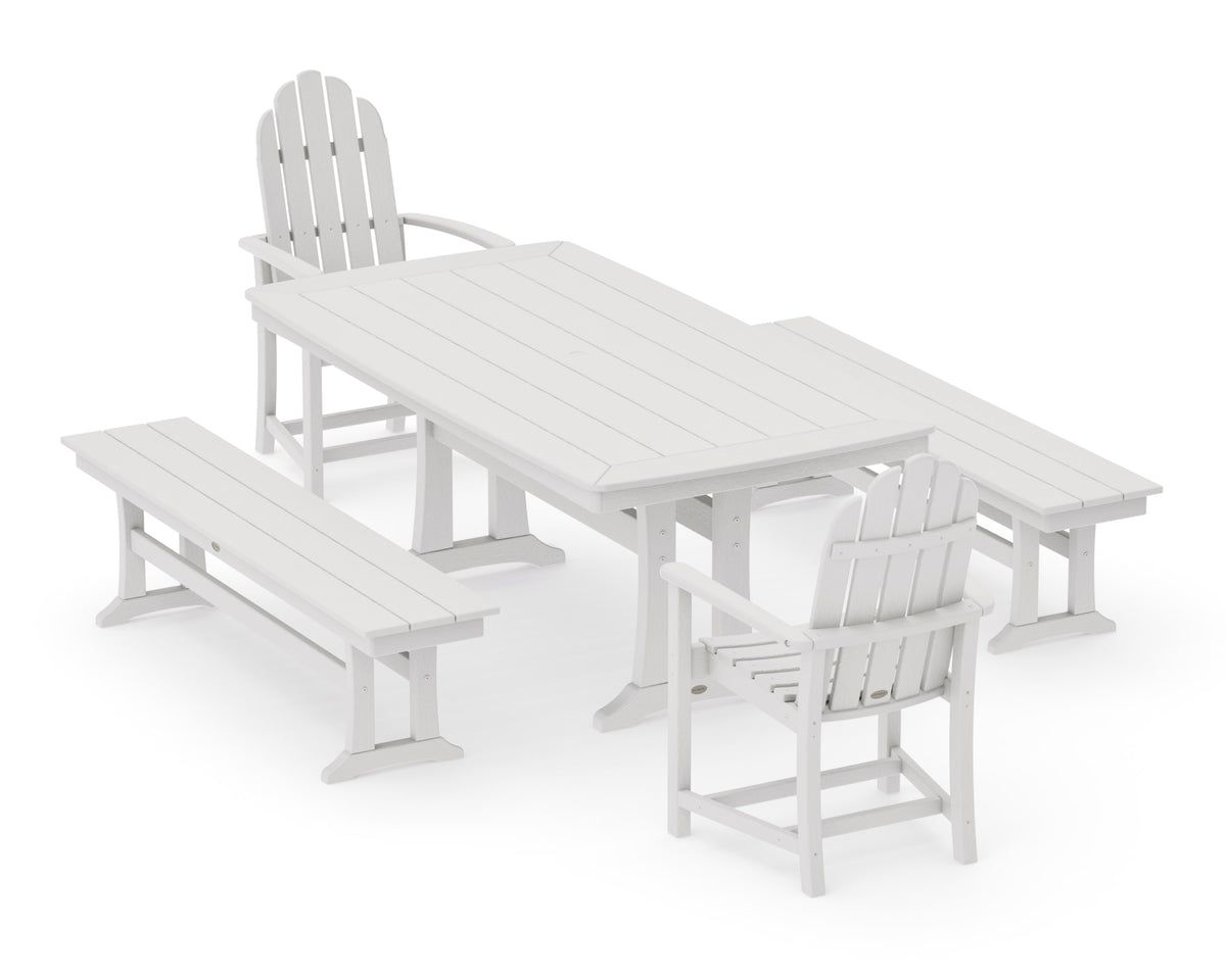 POLYWOOD Classic Adirondack 5-Piece Dining Set with Trestle Legs - 38" x 73" Table in Vintage White