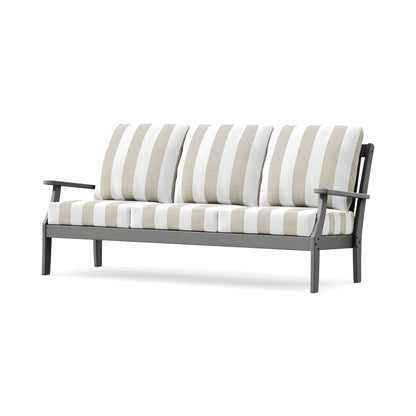 POLYWOOD Braxton Deep Seating Sofa in Slate Grey / Cabana Stripe Dune Burlap