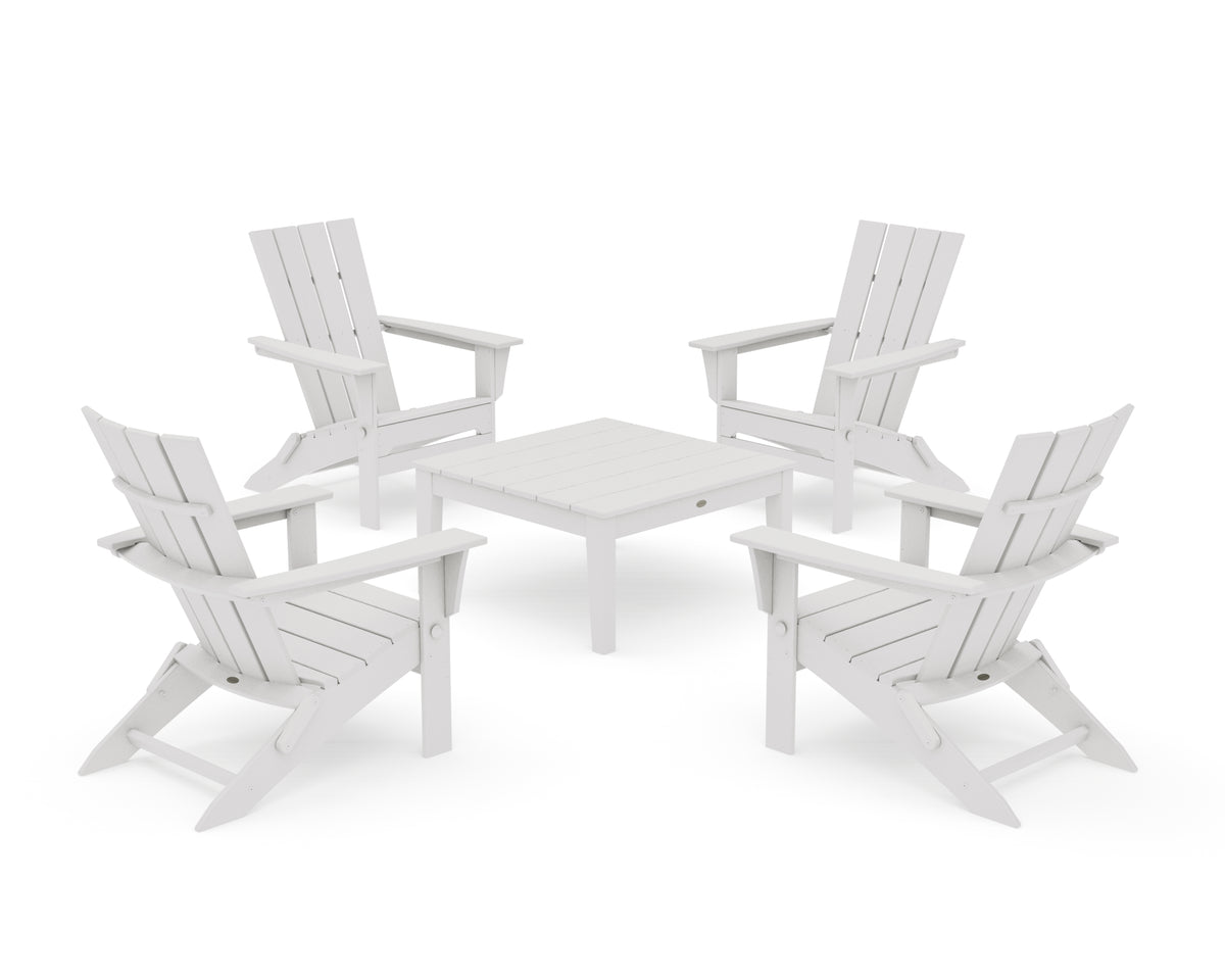 POLYWOOD Quattro Folding Chair 5-Piece Conversation Set in Vintage White