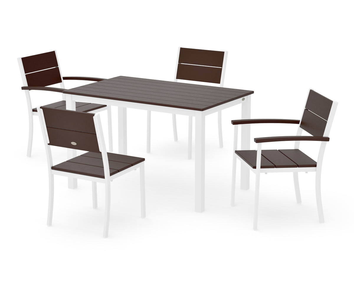 POLYWOOD Main Street 5-Piece Dining Set with Main Street 30 x 48 Dining Table in White / Mahogany