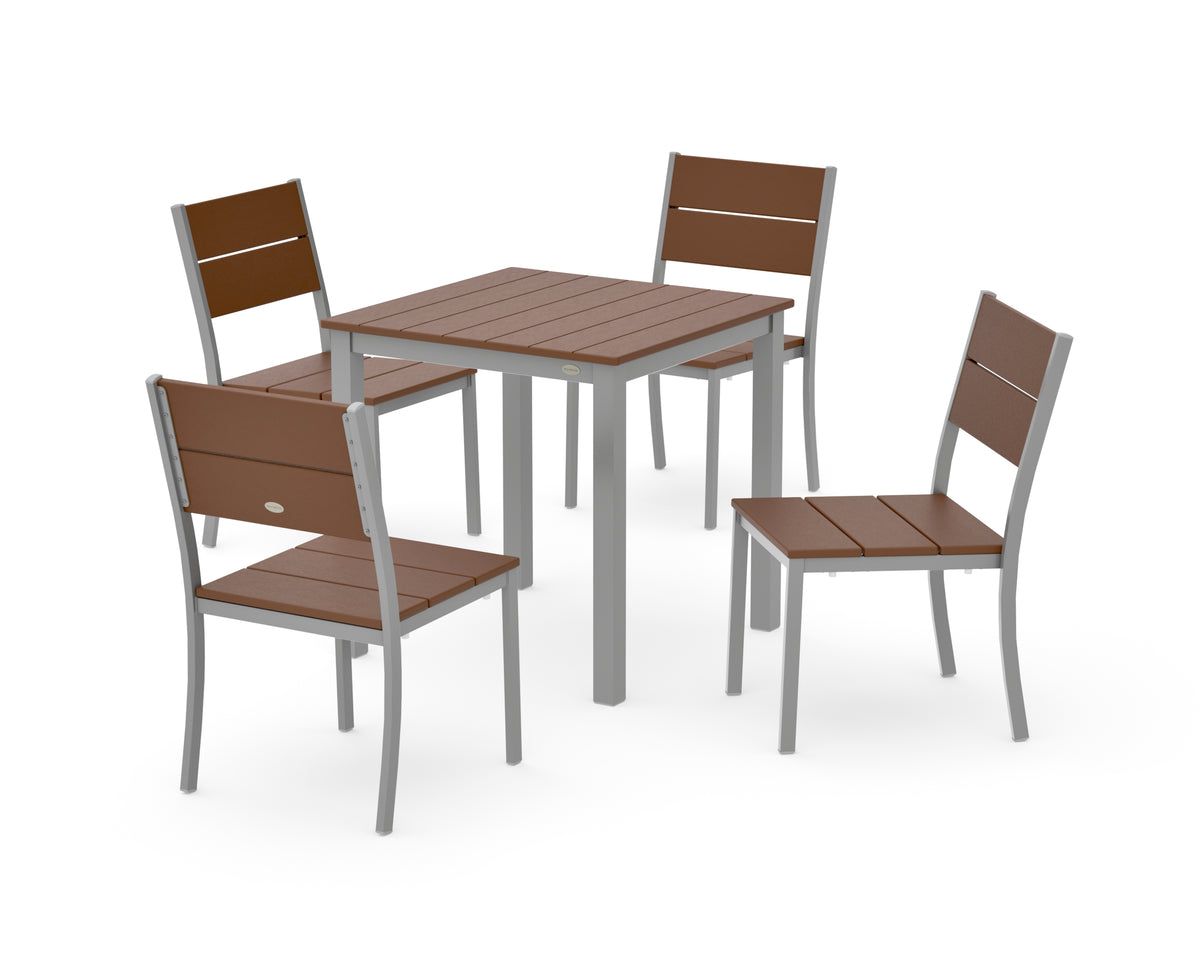 POLYWOOD Main Street 5-Piece Square Dining Set- Small in Silver / Teak