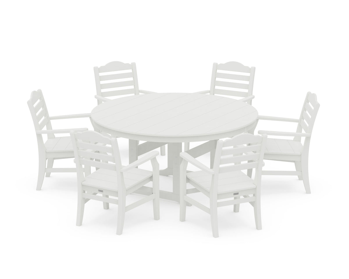 POLYWOOD Savannah 7-Piece Arm Chair Round Farmhouse Dining Set in Vintage White