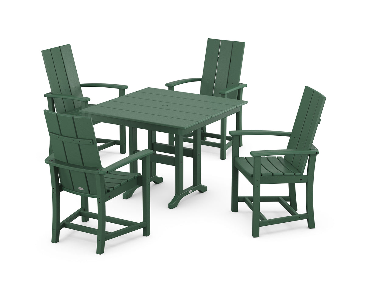POLYWOOD Modern Adirondack 5-Piece Farmhouse Dining Set - 37" Table in Green