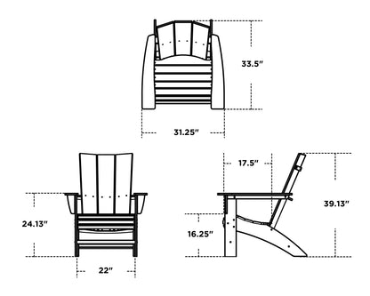 POLYWOOD Modern Curveback Adirondack Chair dimension drawing with width, depth and height measurements