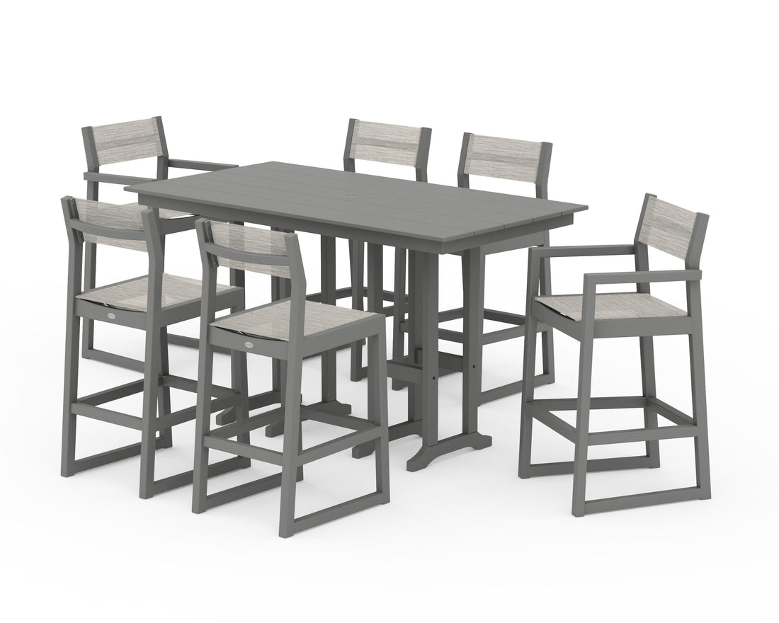 POLYWOOD EDGE Sling 7-Piece Farmhouse Bar Set in Slate Grey / Birch