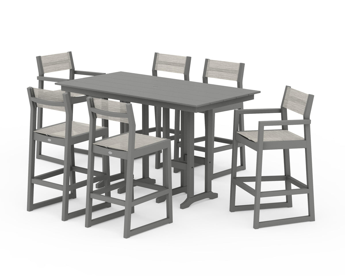 POLYWOOD EDGE Sling 7-Piece Farmhouse Bar Set in Slate Grey / Birch