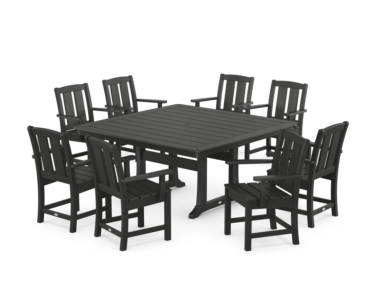 POLYWOOD Mission 9-Piece Square Dining Set with Trestle Legs in Black