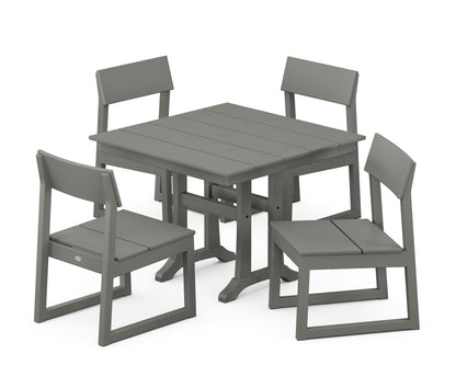 POLYWOOD EDGE 5-Piece Farmhouse Trestle Side Chair Dining Set in Slate Grey