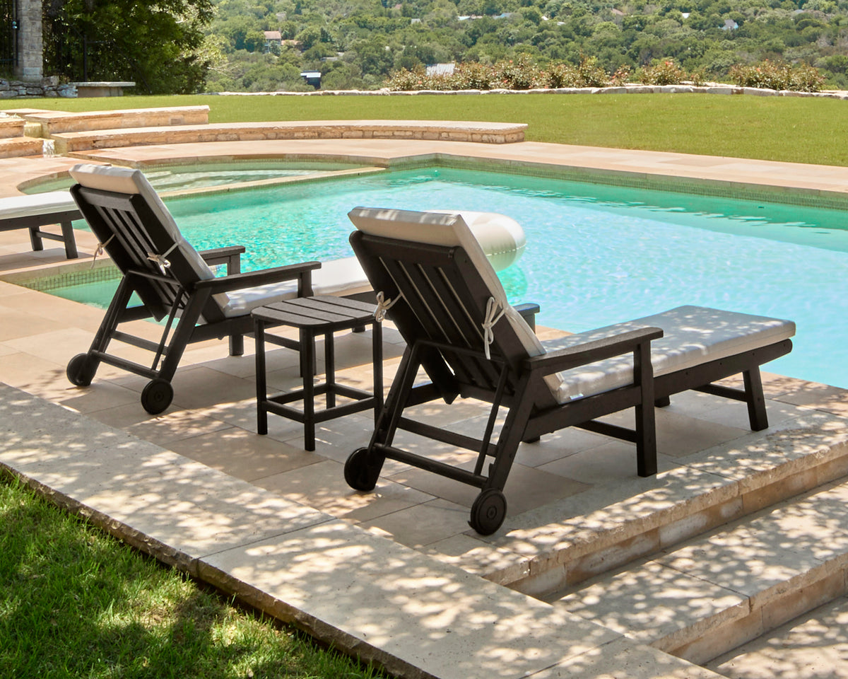 POLYWOOD Vineyard 3-Piece Chaise with Arms and Wheels Set in an outdoor setting