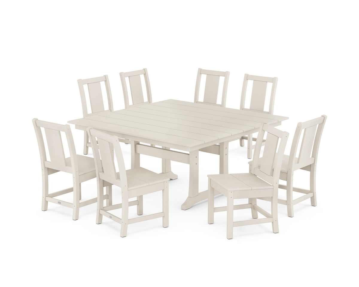 POLYWOOD Prairie Side Chair 9-Piece Square Farmhouse Dining Set with Trestle Legs in Sand