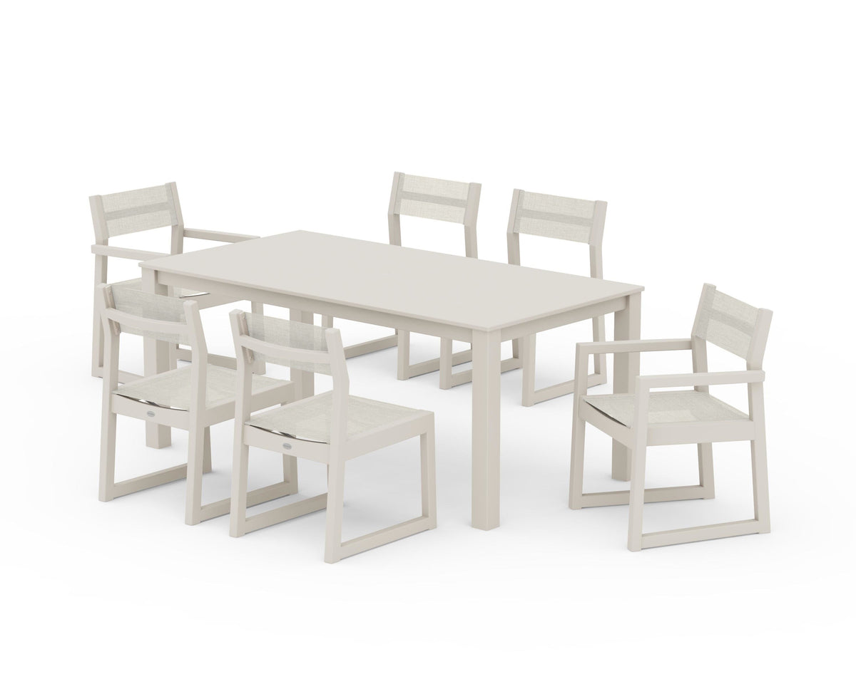POLYWOOD EDGE Sling 7-Piece Parsons Dining Set in Sand / Parchment