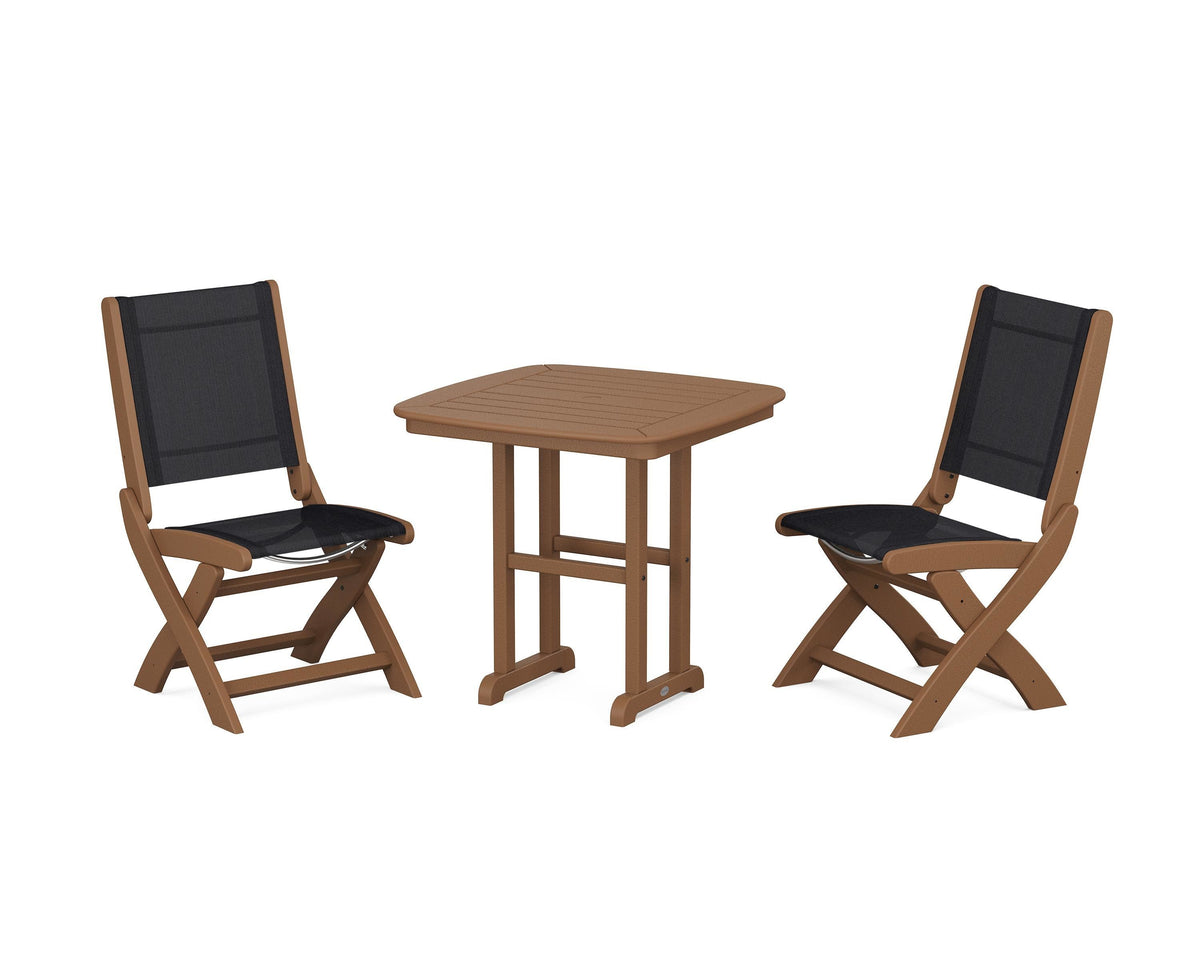 POLYWOOD Coastal Folding Side Chair 3-Piece Dining Set in Teak / Black