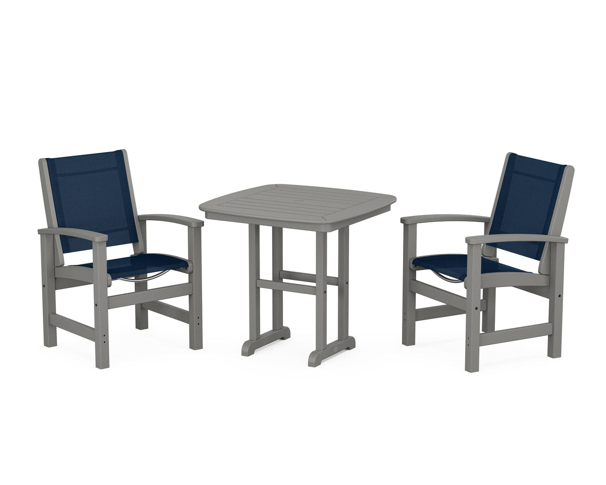POLYWOOD Coastal 3-Piece Dining Set in Slate Grey / Navy Blue