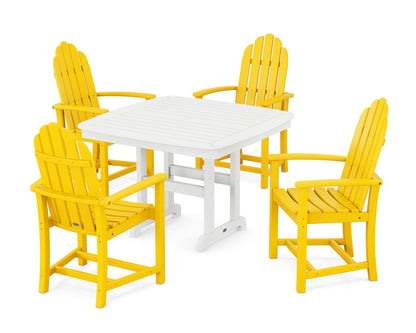 POLYWOOD Classic Adirondack 5-Piece Dining Set with Trestle Legs - 44" Table in Lemon / White