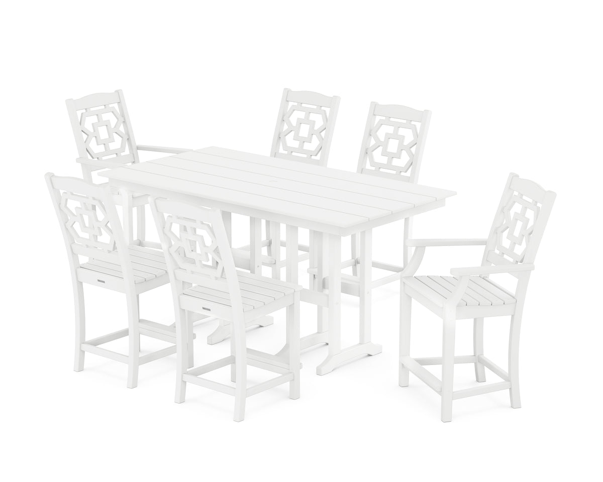 POLYWOOD Chinoiserie 7-Piece Farmhouse Counter Set in White