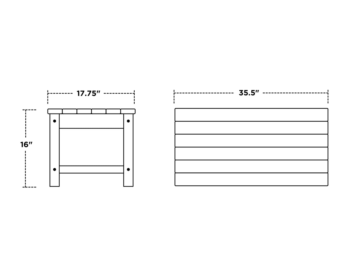 POLYWOOD Club Coffee Table dimension drawing with width, depth and height measurements