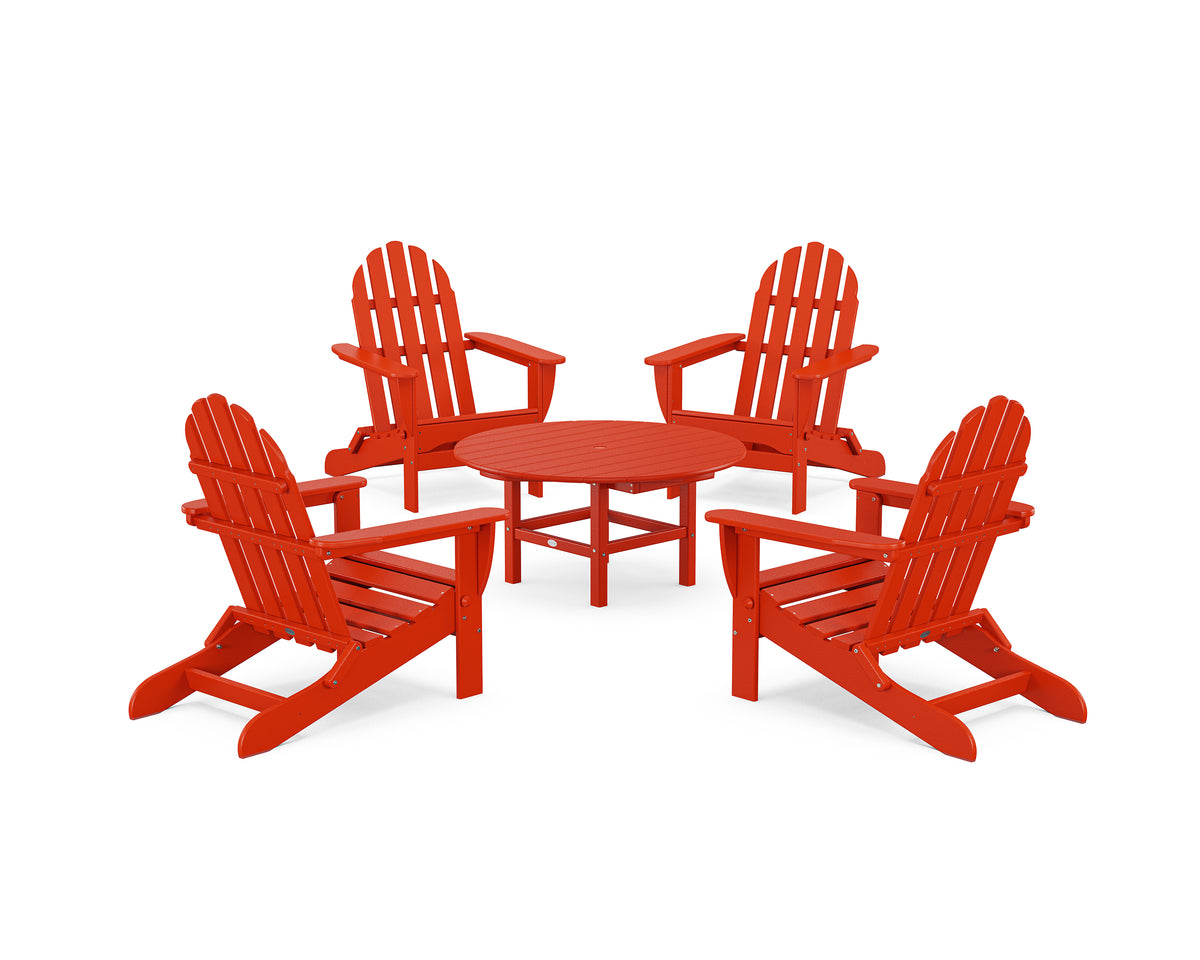 POLYWOOD Classic Folding Adirondack 5-Piece Conversation Group in Sunset Red
