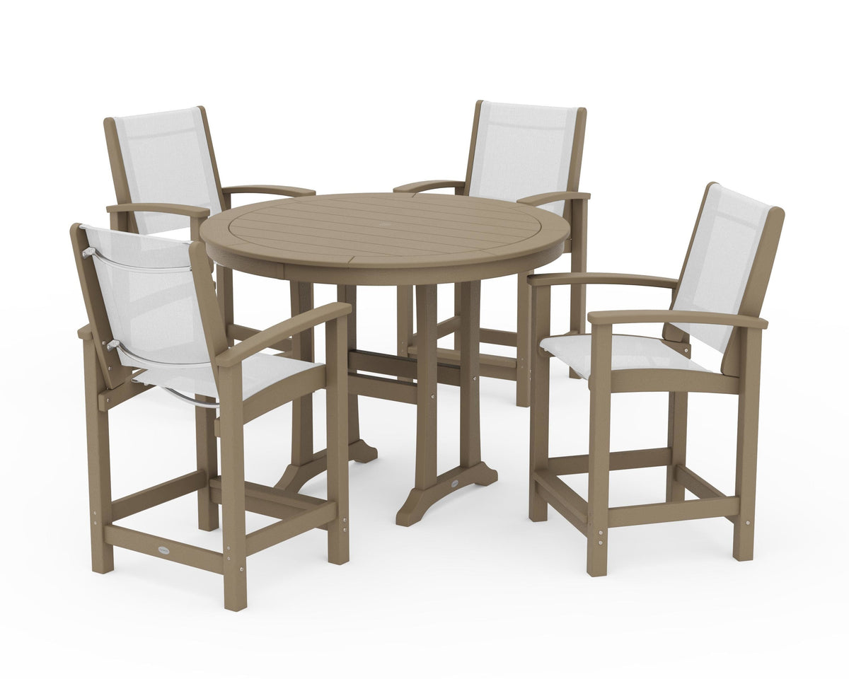 POLYWOOD Coastal 5-Piece Counter Set in Vintage Sahara / White