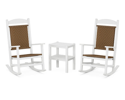 POLYWOOD Presidential Woven Rocker 3-Piece Set in White / Tigerwood
