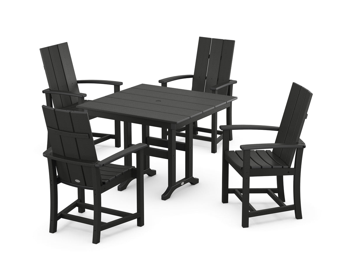 POLYWOOD Modern Adirondack 5-Piece Farmhouse Dining Set - 37" Table in Black