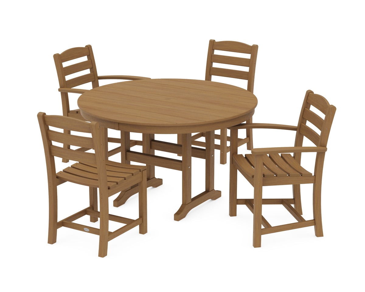 POLYWOOD La Casa Café 5-Piece Round Farmhouse Dining Set with Arm and Side Chairs in Natural