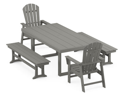 POLYWOOD South Beach 5-Piece Dining Set with Benches - 39" x 78" Table in Slate Grey