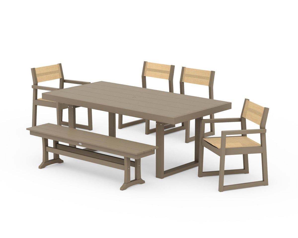POLYWOOD EDGE Sling 6-Piece Dining Set with Bench in Vintage Sahara / Dupioni Apricot
