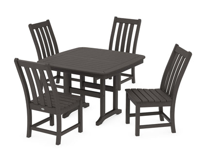 POLYWOOD Vineyard Side Chair 5-Piece Dining Set with Trestle Legs - 44" Table in Vintage Coffee