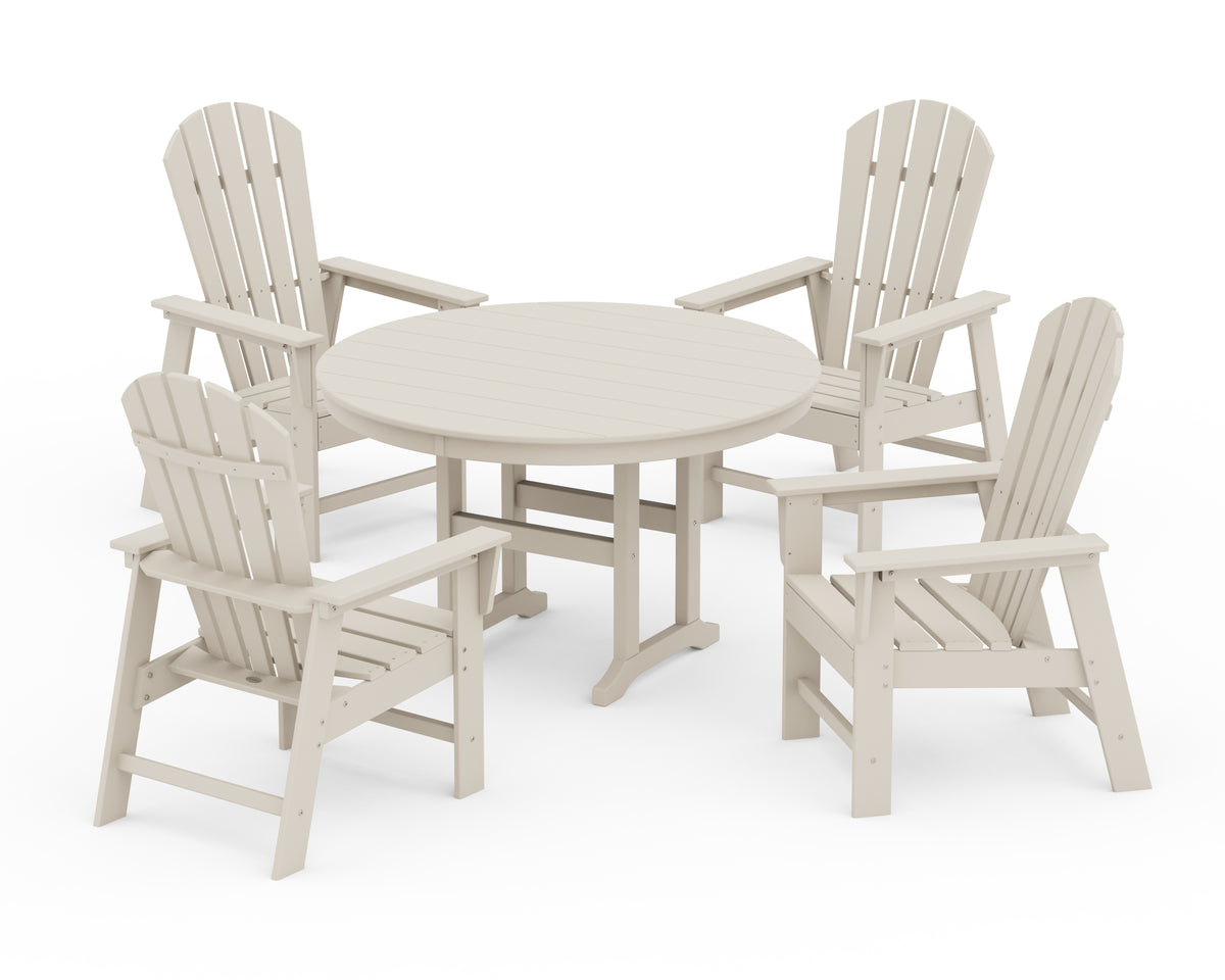POLYWOOD South Beach 5-Piece Round Farmhouse Dining Set in Sand
