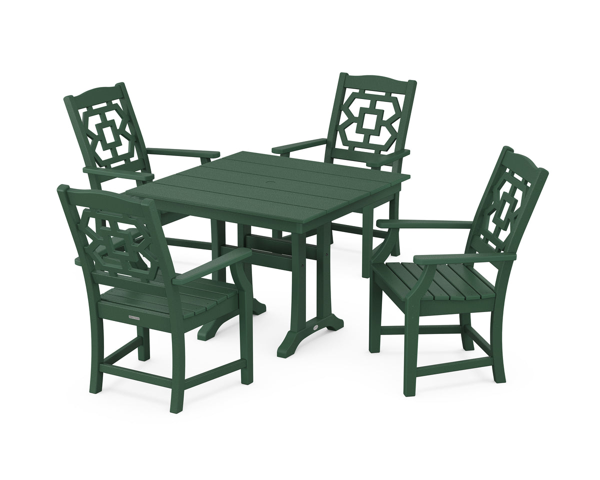 POLYWOOD Chinoiserie 5-Piece Farmhouse Dining Set with Trestle Legs in Green