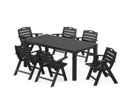 POLYWOOD Nautical Folding Lowback Chair 7-Piece Parsons Dining Set in Black