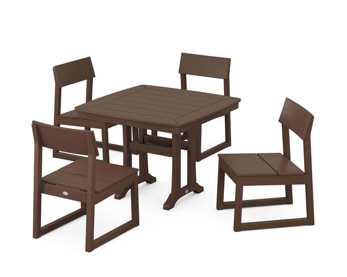POLYWOOD EDGE Side Chair 5-Piece Dining Set with Trestle Legs (Nautical Trestle 37" Table) in Mahogany