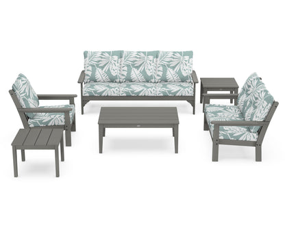 POLYWOOD Vineyard 6-Piece Deep Seating Set in Slate Grey / Leaf Glacier Spa